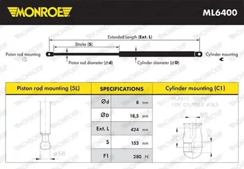 Амортизатор (упор) багажника MONROE ML6400