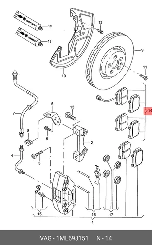 колодки дисковые торм. перед. SEAT 1ML 698 151 VAG