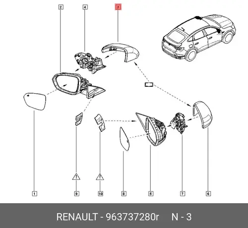 963737280R КРЫШКА ЗЕРКАЛА НАР Л RENAULT