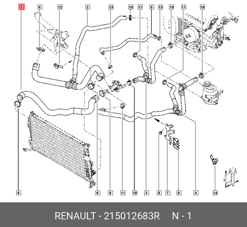 ПАТРУБОК РАДИАТОРА ДВС (РЕЗ,ПЛАС) 215012683R RENAULT