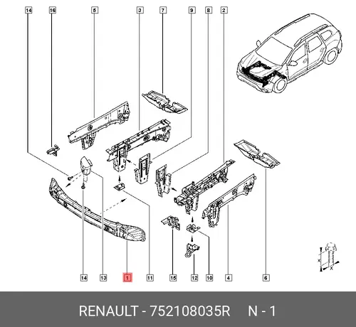 Усилитель бампера RENAULT 752108035R