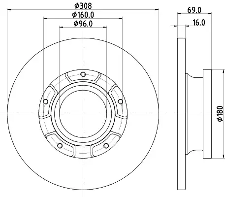 Тормозной диск HELLA 8DD 355 126-591 полный , задняя ось