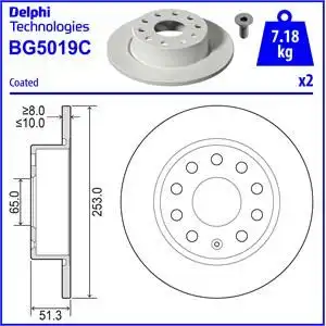 Тормозной диск DELPHI BG5019C полный , задняя ось