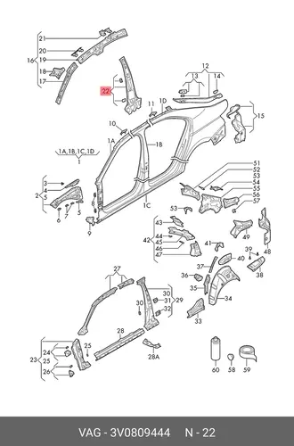 Усилитель стойки В 3V0809444 VAG