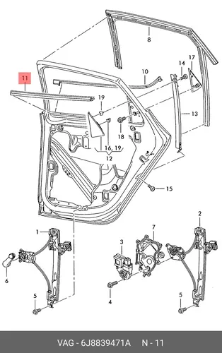 Уплотнитель паза стекла 6J8839471A VAG