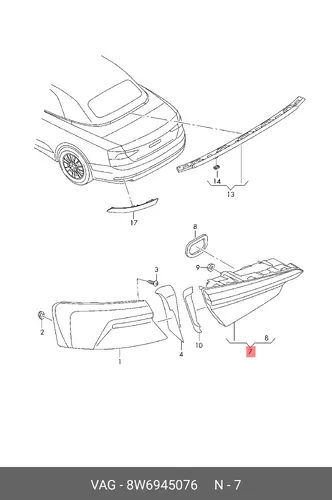 Фонарь задний VAG 8W6945076