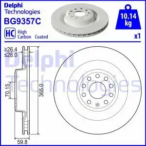 Тормозной диск DELPHI BG9357C вентилируемый , задняя ось