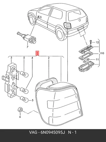 Фонарь задний VAG 6N0945095J