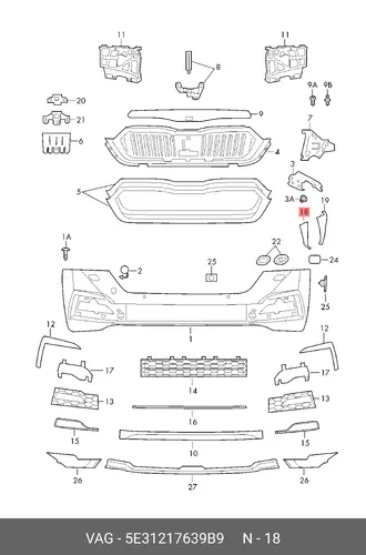 5E3121763  9B9 Воздуховод чёрный satinschwarz VAG