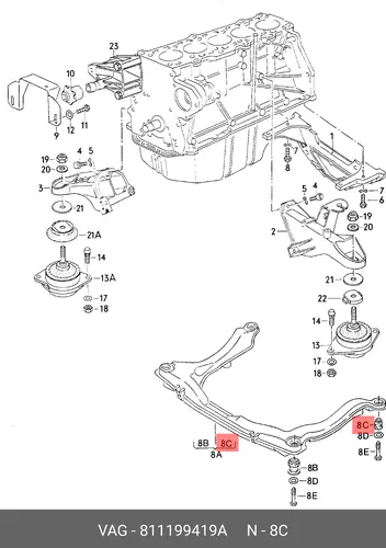 с/б подрамника задний VW 811199419A VAG