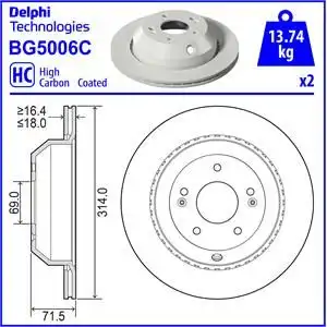 Тормозной диск DELPHI BG5006C вентилируемый , задняя ось