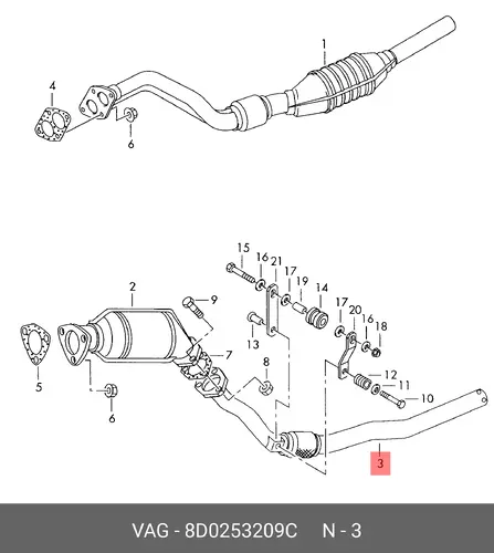 Гофра глушителя VAG 8D0 253 209 C L= d=