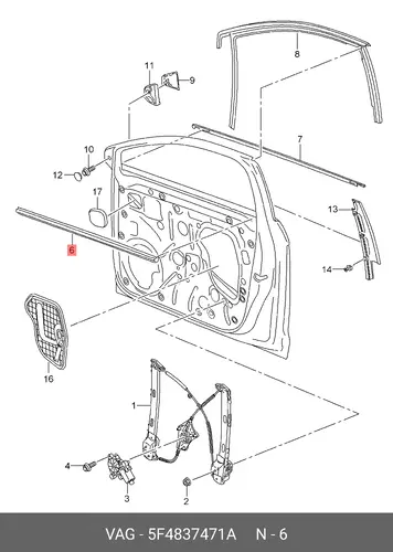 Уплотнитель паза стекла 5F4837471A VAG