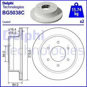 Тормозной диск DELPHI BG5038C вентилируемый , задняя ось