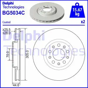 Тормозной диск DELPHI BG5034C вентилируемый , передняя ось