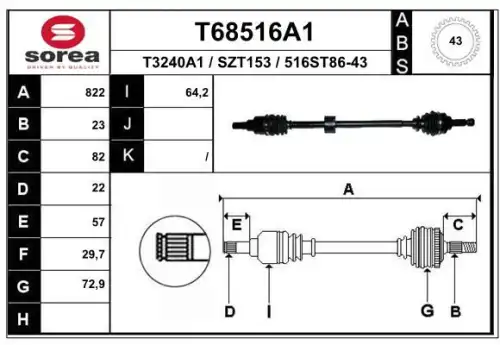 Приводной вал T68516A1 EAI