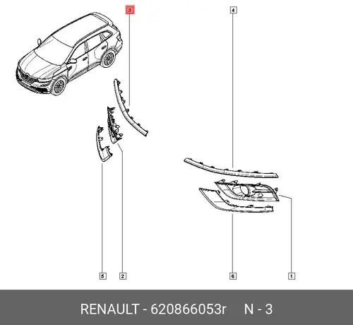 620866053R МОЛДИНГ НИЖ П БАМПЕРА ПЕР RENAULT