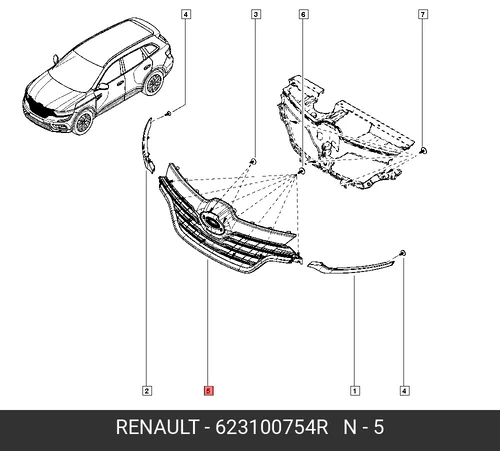 Решетка бампера RENAULT 623100754R