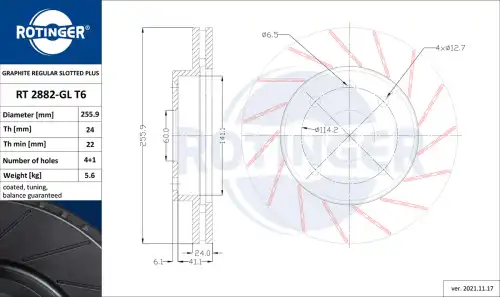 Тормозной диск ROTINGER RT 2882-GL T6