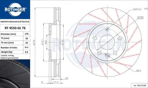 Тормозной диск ROTINGER RT 4550-GL T6