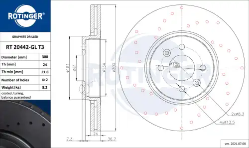 Тормозной диск ROTINGER RT 20442-GL T3