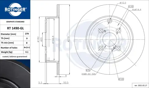 Тормозной диск ROTINGER RT 1490-GL