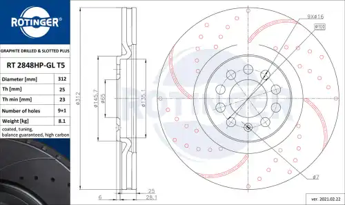 Тормозной диск ROTINGER RT 2848HP-GL T5