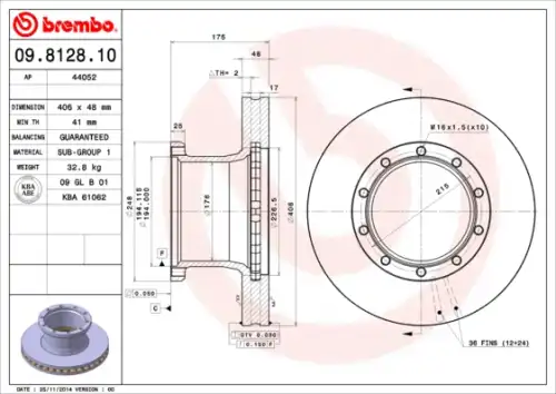 Тормозной диск BREMBO 9812810