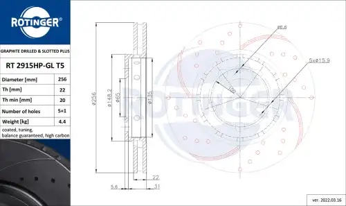 Тормозной диск ROTINGER RT 2915HP-GL T5