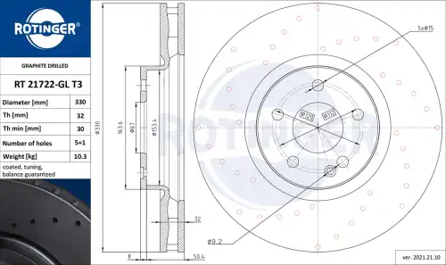 Тормозной диск ROTINGER RT 21722-GL T3