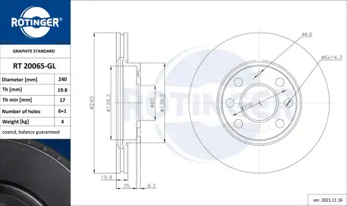 Тормозной диск ROTINGER RT 20065-GL