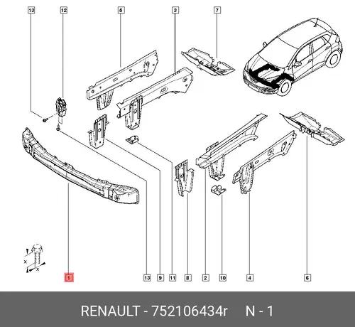 Усилитель бампера RENAULT 752106434R