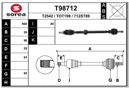 Приводной вал T98712 EAI