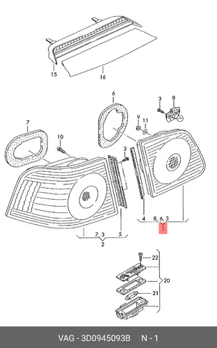 Фонарь задний VAG 3D0945093B