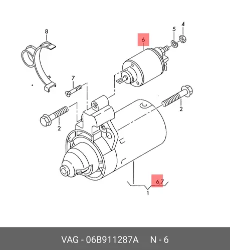 втягивающее реле стартера Audi 06B911287A VAG