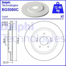 Тормозной диск DELPHI BG5084C вентилируемый , задняя ось