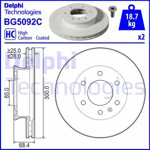 Тормозной диск DELPHI BG5092C вентилируемый , передняя ось