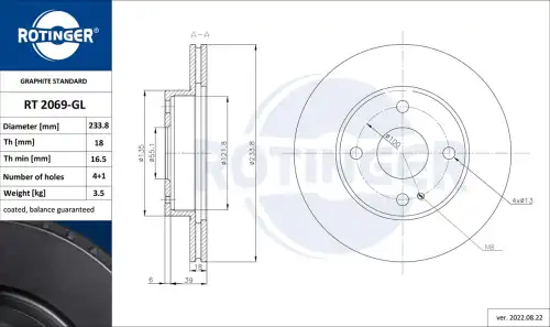 Тормозной диск ROTINGER RT 2069-GL