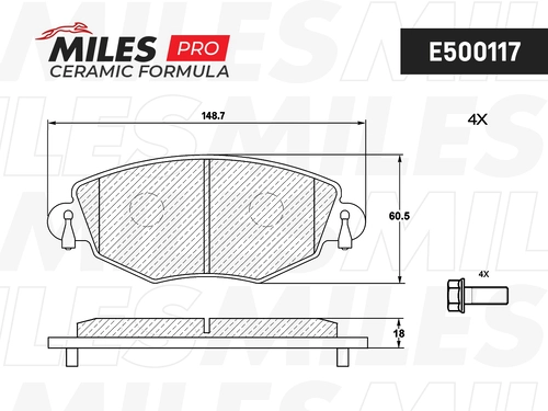 Тормозные колодки дисковые передняя ось MILES E500117