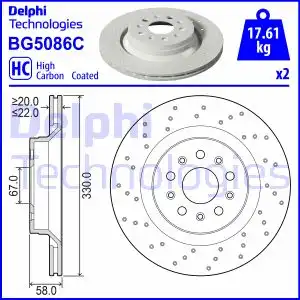 Тормозной диск DELPHI BG5086C вентилируемый , задняя ось