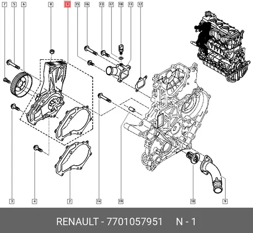 Насос системы охлаждения (помпа) RENAULT 7701057951