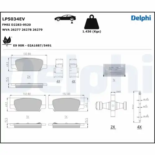 Тормозные колодки дисковые DELPHI LP5034EV