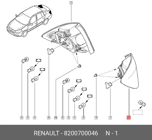 Фонарь задний RENAULT 8200700046