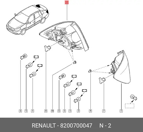 Фонарь задний RENAULT 8200700047