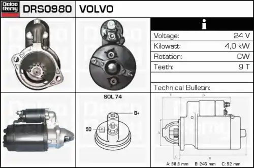 Стартер DELCO REMY DRS0980