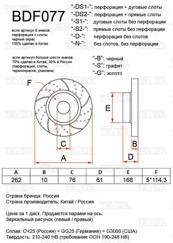 Диск слотированный BDF077-S1-B TAYGA