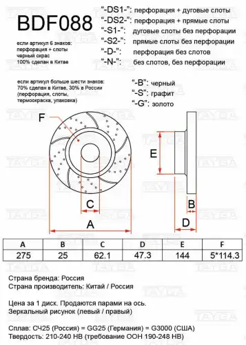 Диск перфорированный BDF088-D-B TAYGA