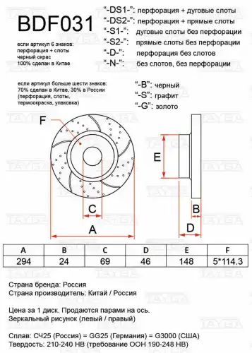 Диск слотированный BDF031-S2-S TAYGA