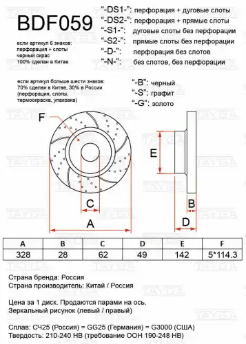 Диск перфорированный BDF059-D-G TAYGA