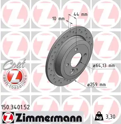 Тормозной диск ZIMMERMANN 150.3401.52 полный, перфорированный , задняя ось